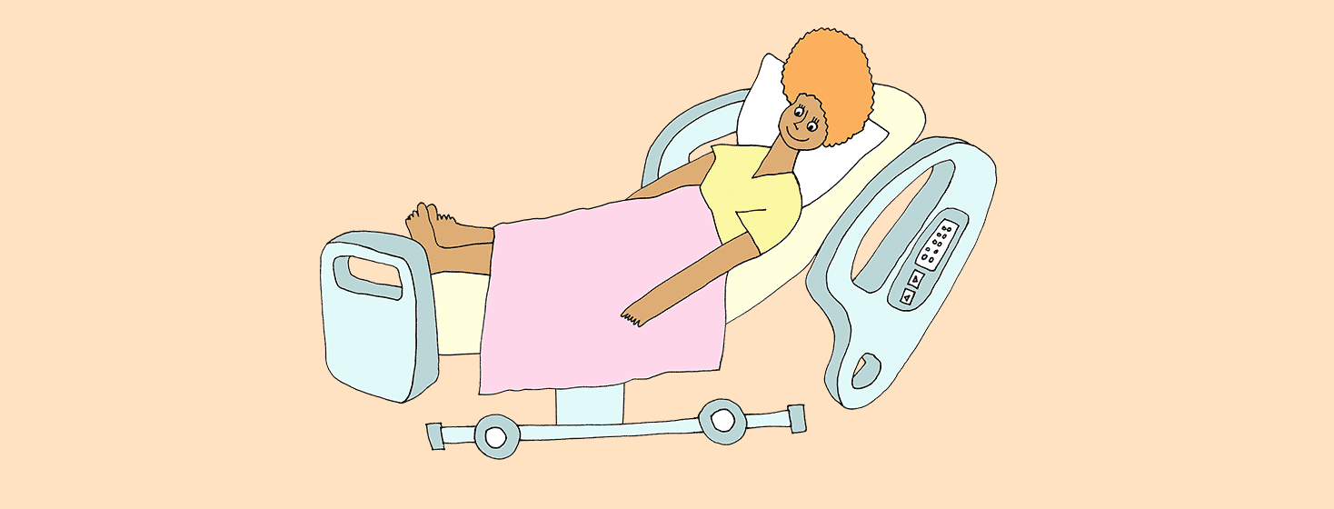 animation of a woman in hospital bed lifting her leg