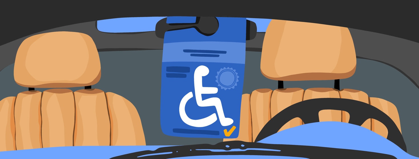 interior of a car with a handicap parking pass