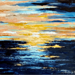 Painting of a sunset over the ocean
